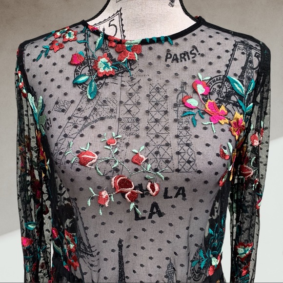 ZARA floral embroidered long sleeve top MED - Picture 9 of 13